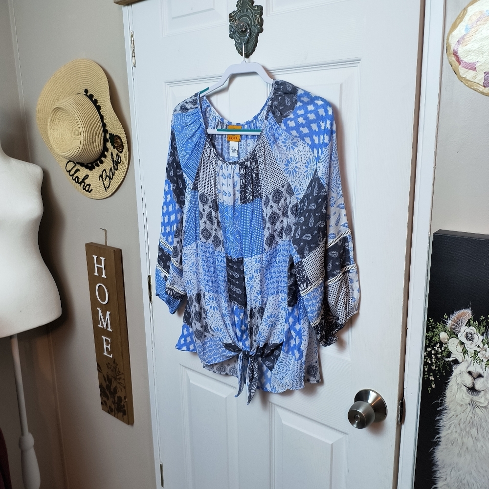 Ruby Road Blue Patchwork Scoop Neck Cottagecore B… - image 3